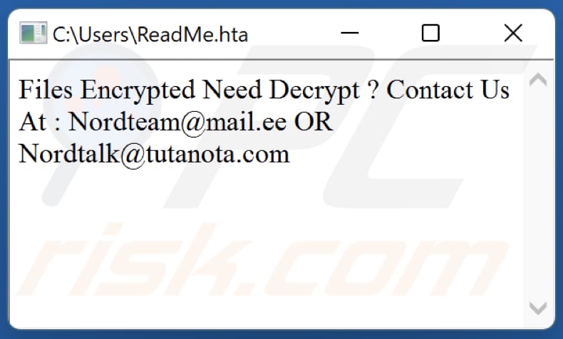 Nordteam ransomware text file (ReadMe.hta)