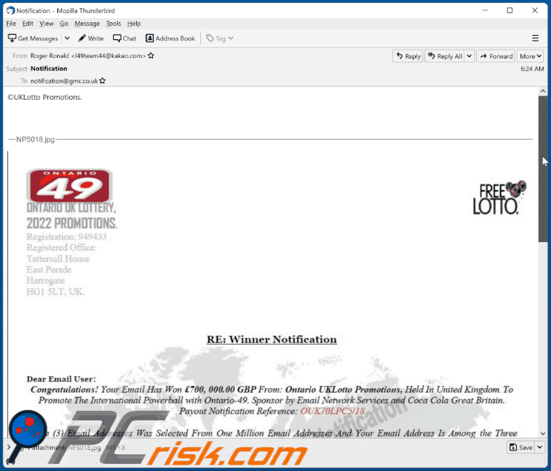 Ontario UK Lottery scam email appearance (GIF)