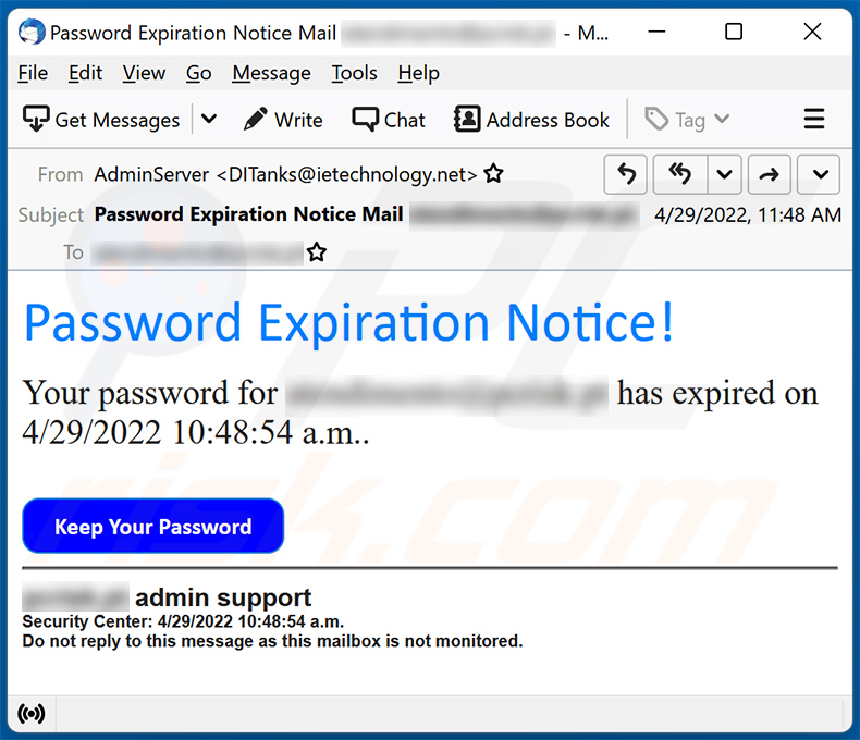 Password Expiration Notice-themed spam email (2022-05-04)