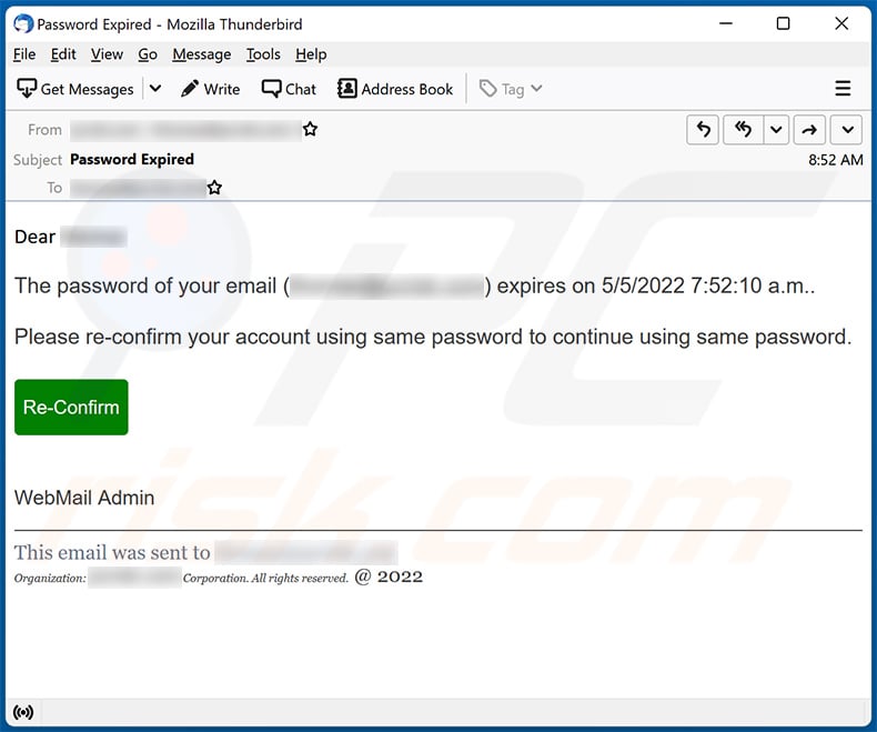 Password expiration-themed spam email (2022-05-05)