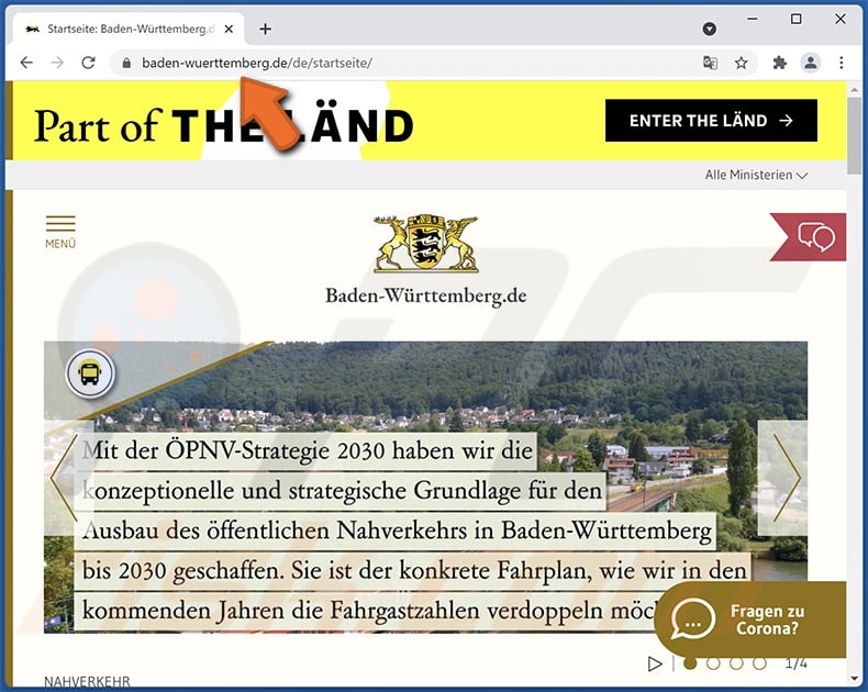 Official Baden-Württemberg website that a PowerShell RAT spreading page is based on
