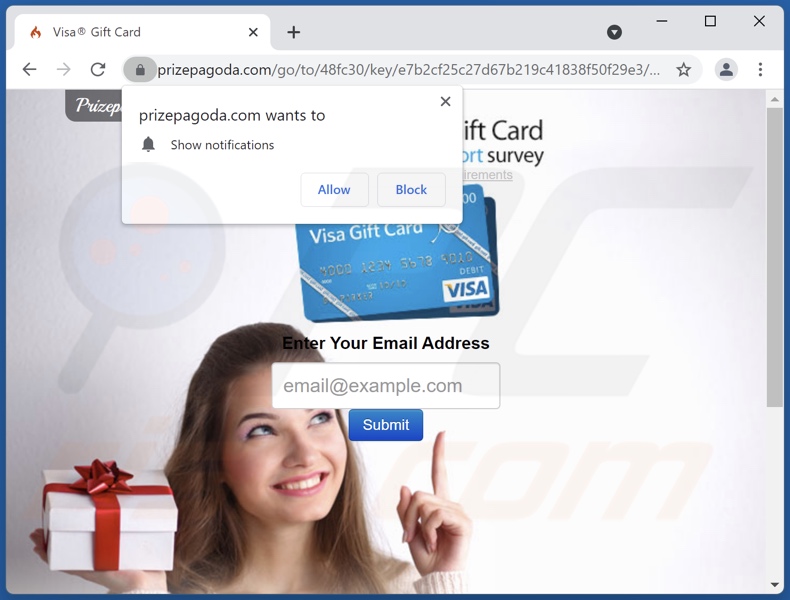 prizepagoda[.]com pop-up redirects