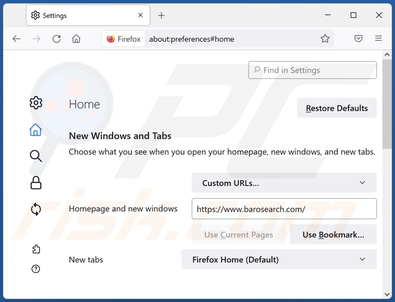 Removing barosearch.com from Mozilla Firefox homepage