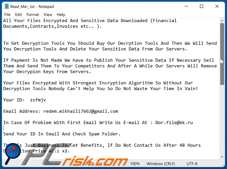 Redem Mikhail ransomware ransom note Read_Me!_.txt appearance