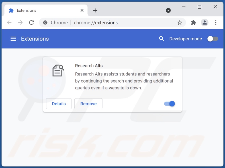 Removing Research Alts ads from Google Chrome step 2