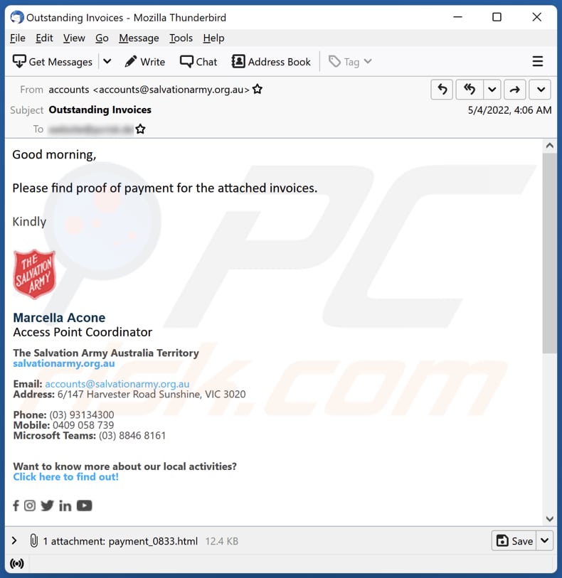 Salvation Army email scam