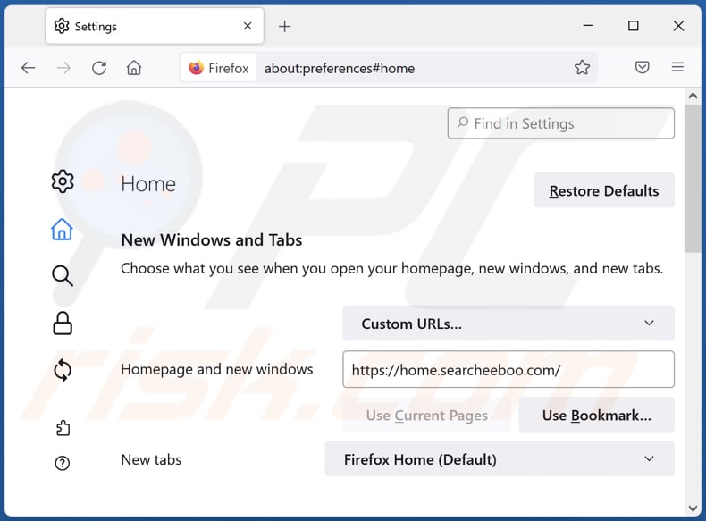 Removing searcheeboo.com from Mozilla Firefox homepage