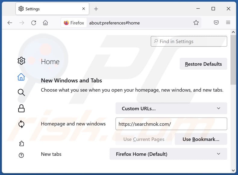 Removing searchmok.com from Mozilla Firefox homepage