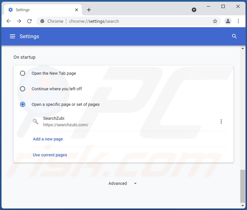 Removing searchzubi.com from Google Chrome homepage