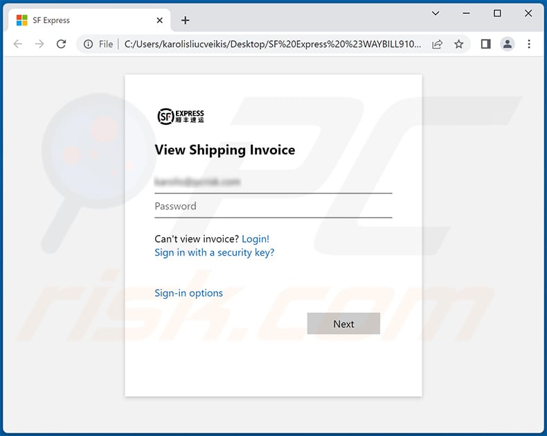 HTML file distributed using SF Express-themed spam email (2022-05-09)