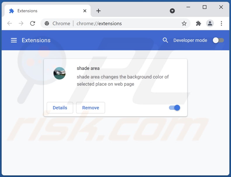 Removing shade area adware from Google Chrome step 2