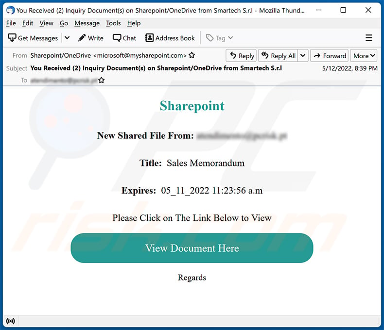 SharePoint-themed spam email (2022-05-14)