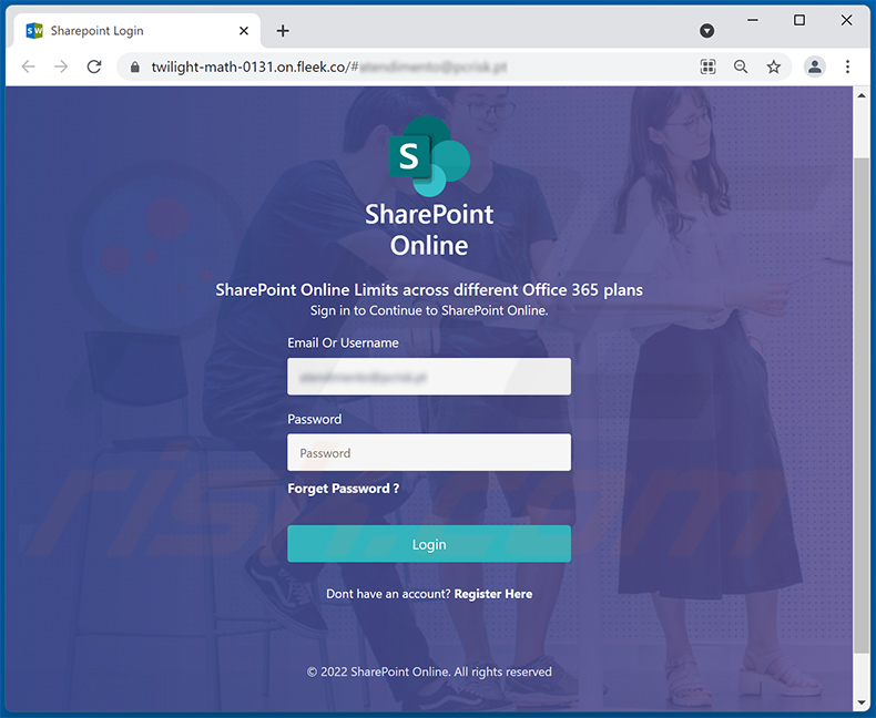 SharePoint-themed phishing site