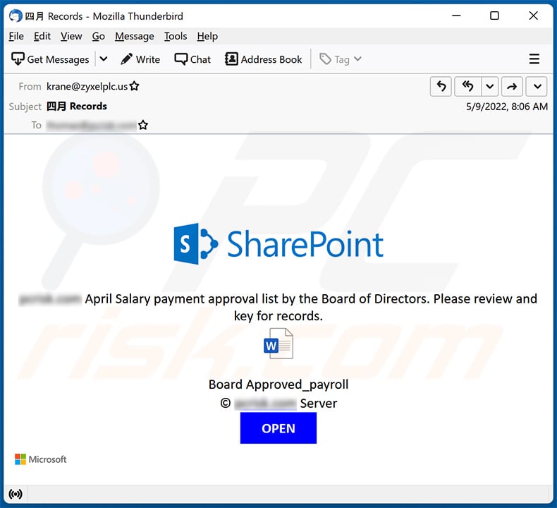 SharePoint-themed spam email (2022-05-10)