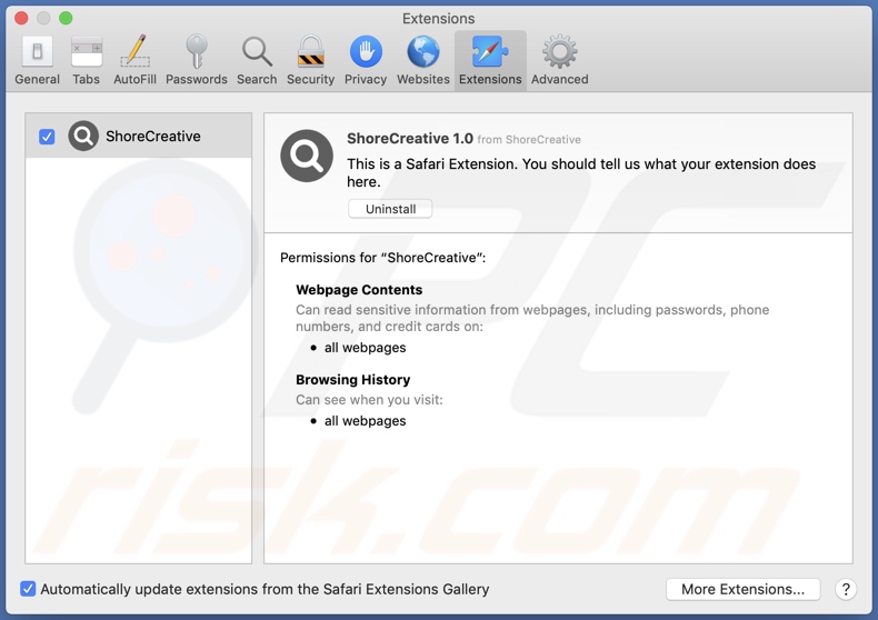 ShoreCreative adware installed onto Safari