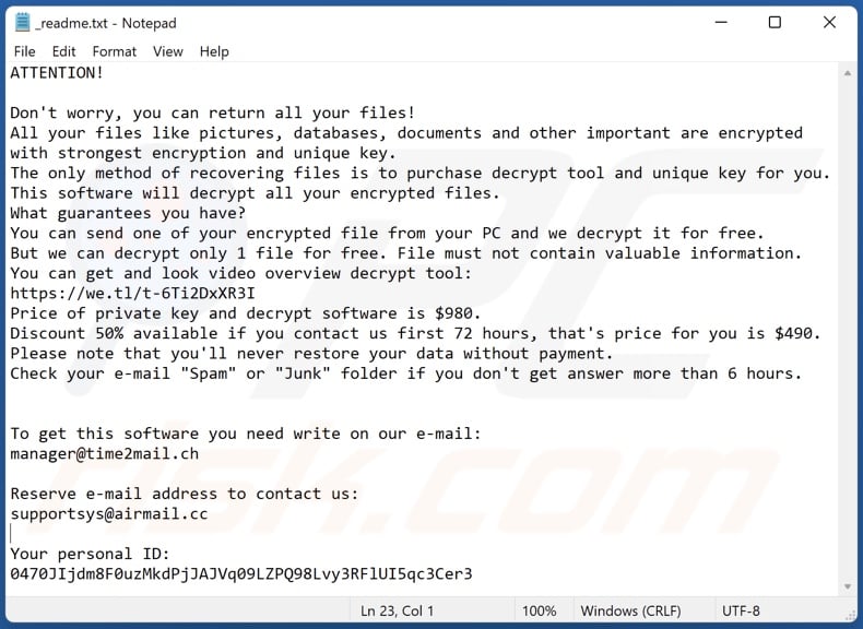 Sijr ransomware text file (_readme.txt)