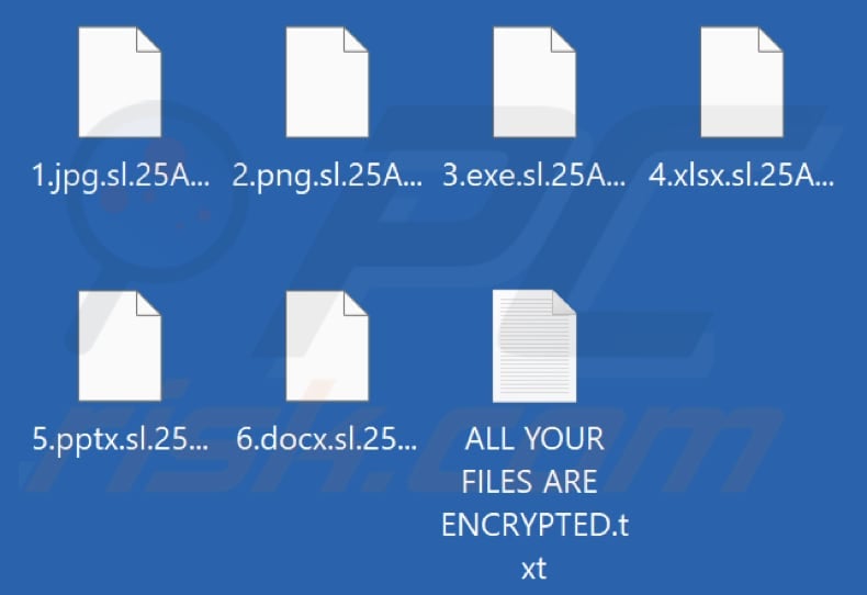 Files encrypted by Spiderlock ransomware (.sl.[victim's_ID] extension)