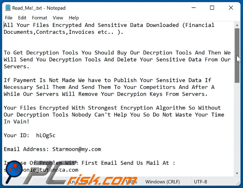 Starmoon ransomware ransom note (Read_Me!_.txt)