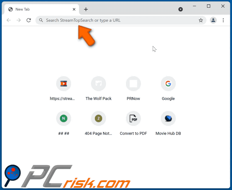 StreamTopSearch browser hijacker redirecting to nearbyme.io (GIF)