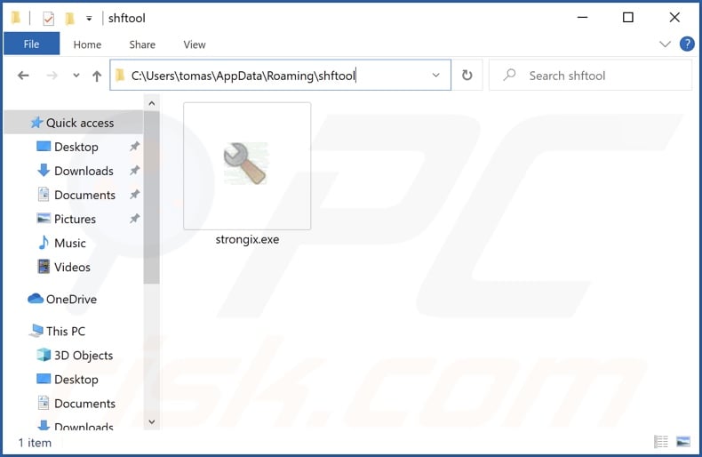 Strongix.exe malware installation folder