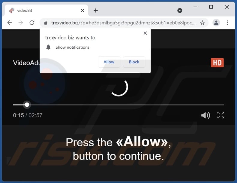 trexvideo[.]biz pop-up redirects