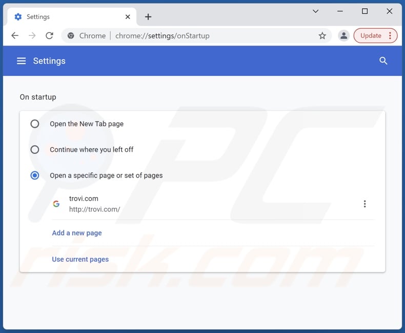 Removing trovi.com from Google Chrome homepage