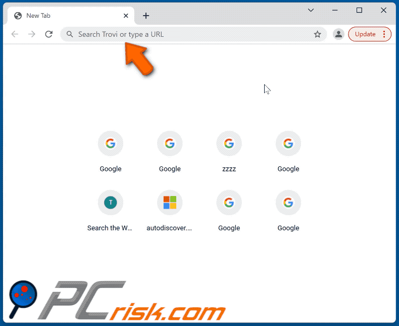 trovi.com browser hijacker redirecting to Bing (GIF)