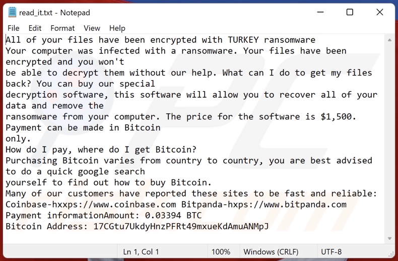 TURKEY ransomware ransom-demanding message (read_it.txt)