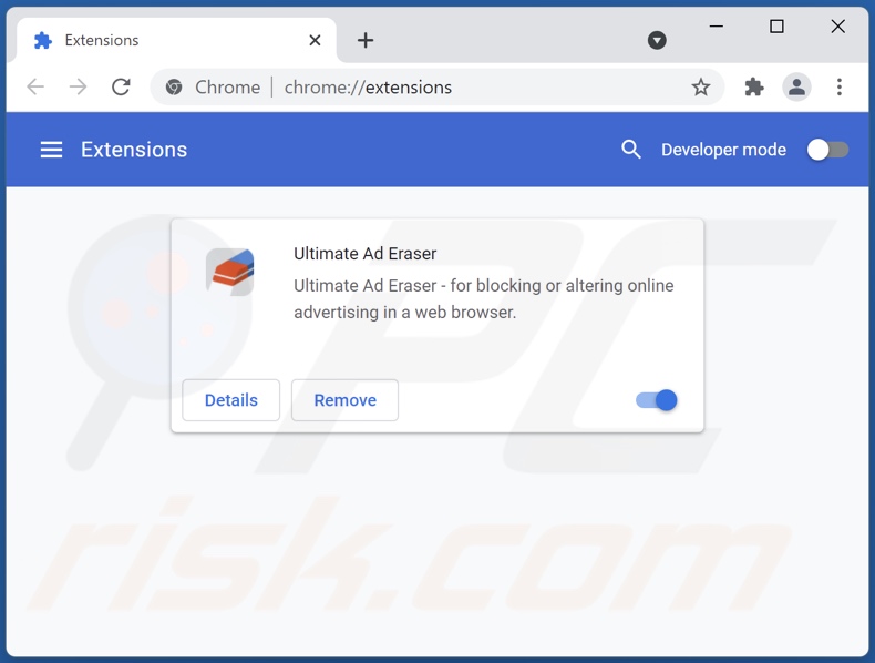 Removing Ultimate Ad Eraser ads from Google Chrome step 2