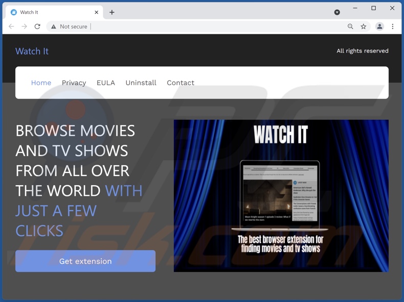 Website promoting Watch It adware