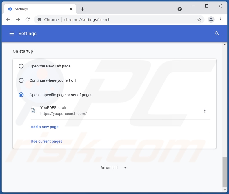 Removing youpdfsearch.com from Google Chrome homepage