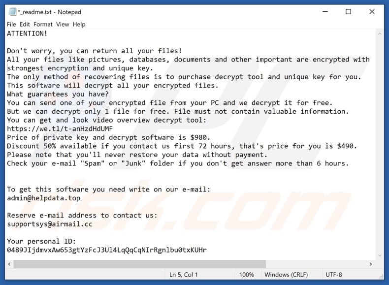 Zfdv ransomware text file (_readme.txt)