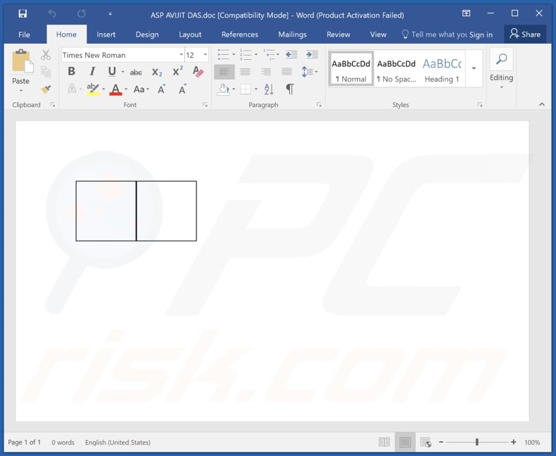 Malicious attachment distributing ZxxZ malware (ASP AVIJIT DAS.doc) 1