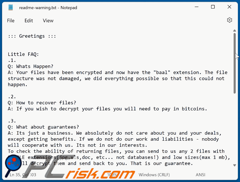 Baal ransomware ransom-demanding message (readme-warning.txt) GIF
