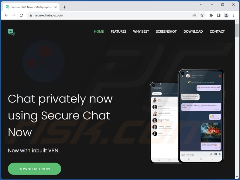 Bahamut spyware promoting site (securechatnow.com)