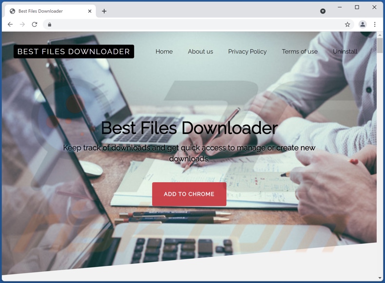 Website promoting Best Files Downloader adware
