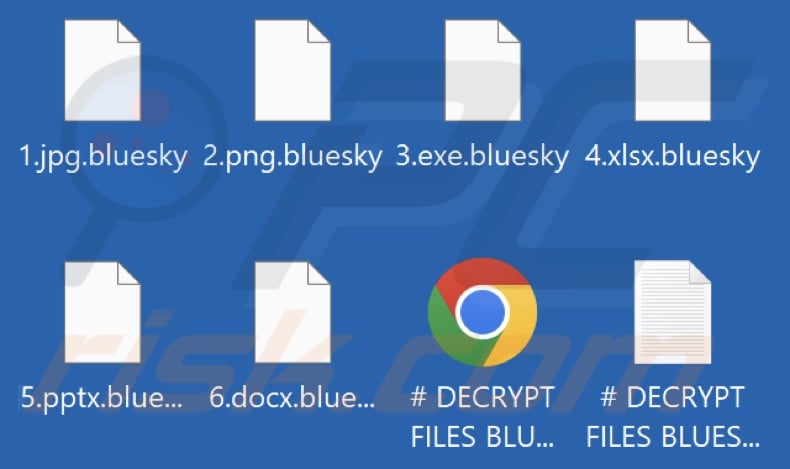 Files encrypted by BlueSky ransomware (.bluesky extension)