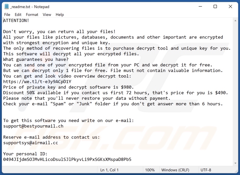 Bnrs ransomware text file (_readme.txt)