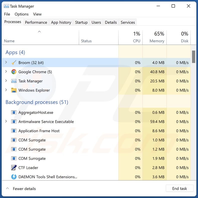 Broom Cleaner unwanted application process on Task Manager (Broom - process name)