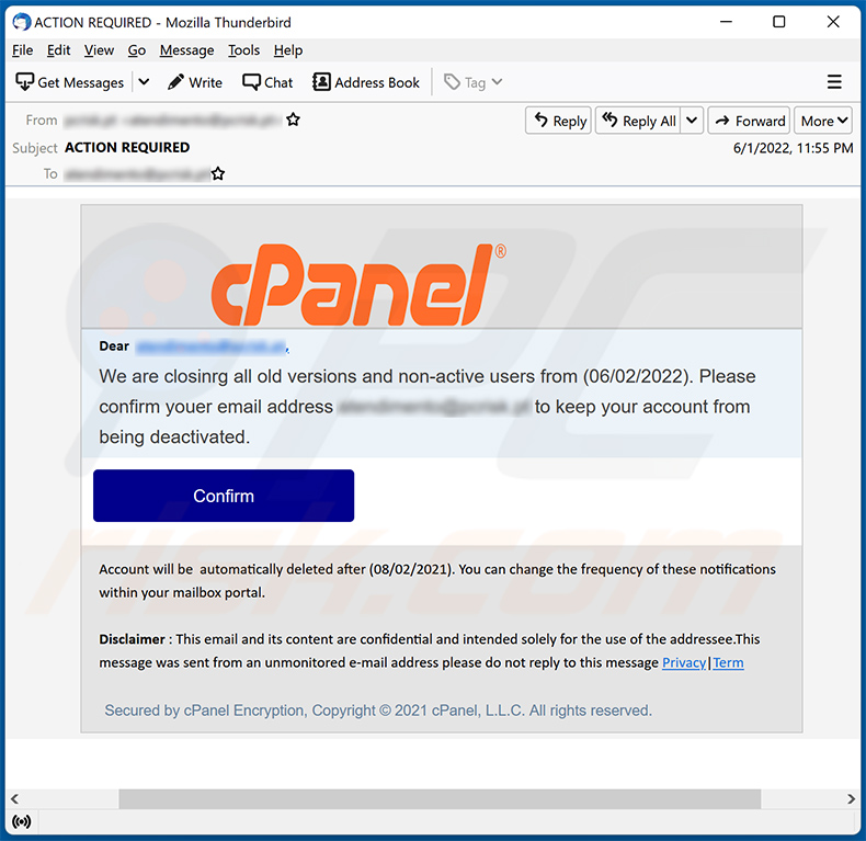 cPanel-themed spam email (2022-06-02)