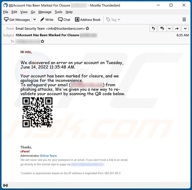 cPanel-themed spam email (2022-06-14)
