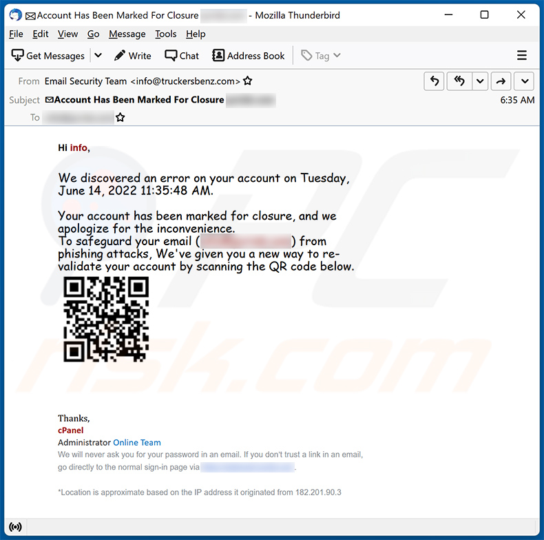 cPanel-themed spam email (2022-06-14)