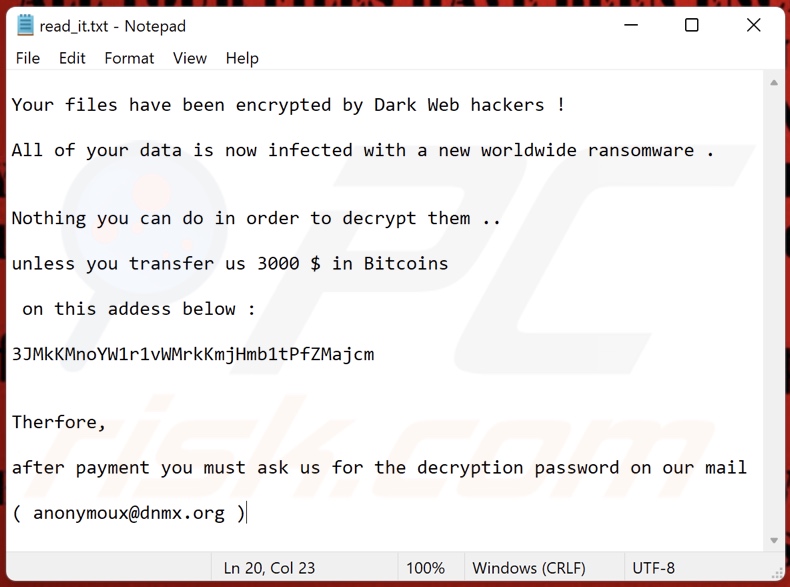 Dark Web Hacker ransomware another variant ransom note (read_it.txt)