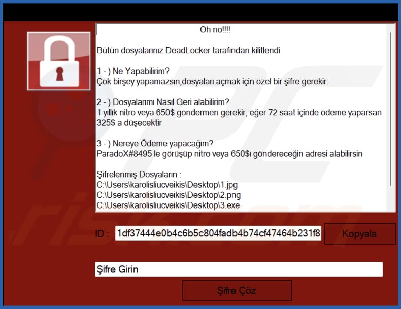 DeadLocker ransomware pop-up window