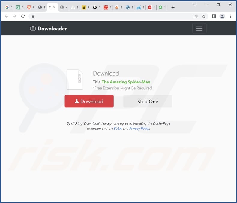 Deceotive website promoting DimScreen adware