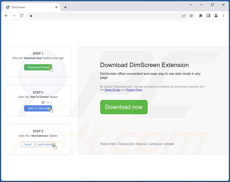 Website promoting DimScreen adware