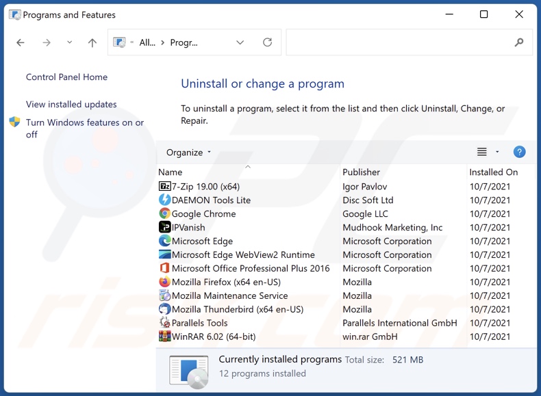 Downloading Files adware uninstall via Control Panel