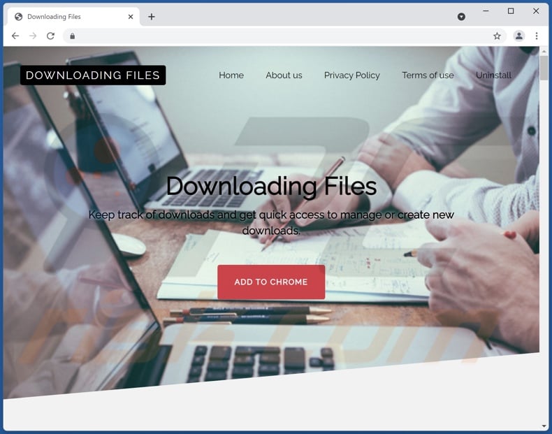 Website promoting Downloading Files adware