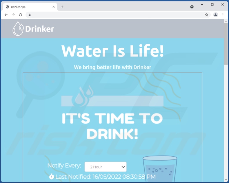 Website promoting Drinker adware