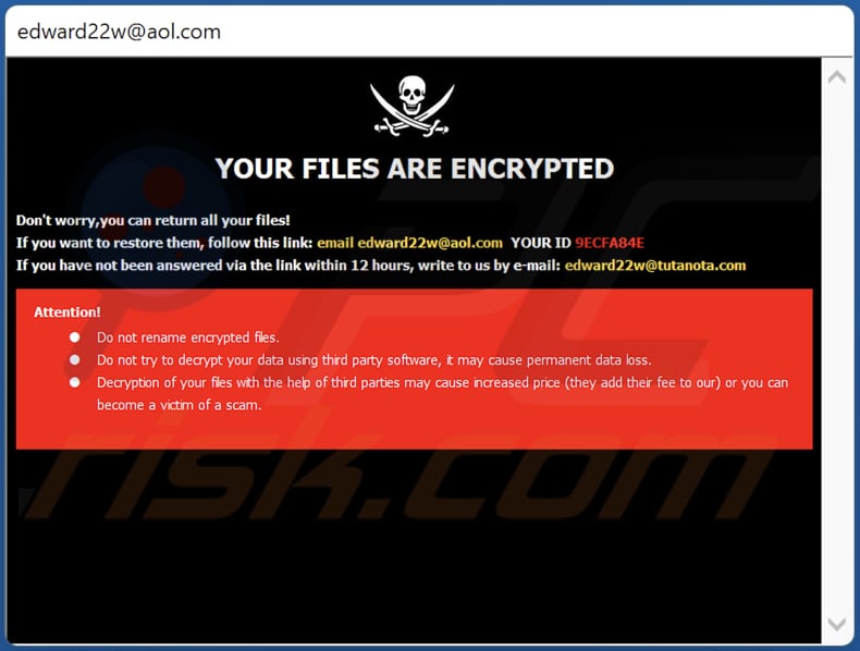 Edw ransomware pop-up window